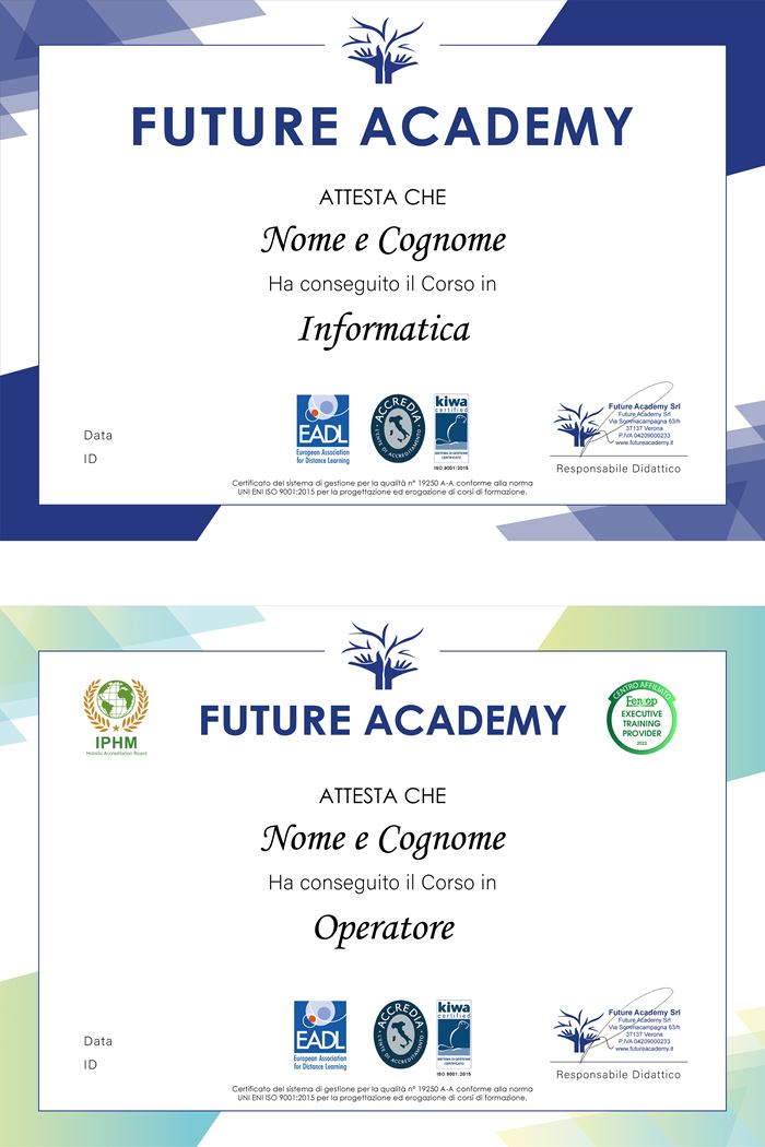 esempi certificato Future Academy